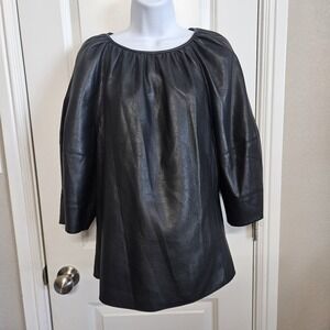 Rebecca‎ Taylor Vegan Faux Leather 3/4 Top Blouse Shirt Sz 16 NWT